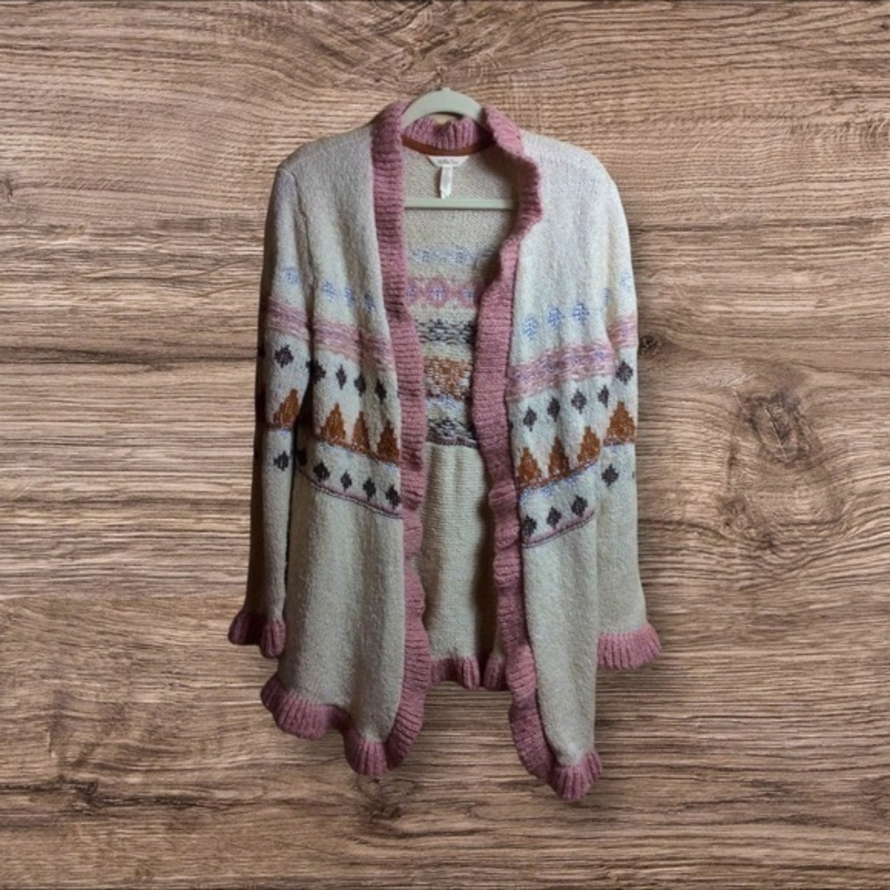 Matilda Jane Jacie fair isle long open cardigan. Cream. Large